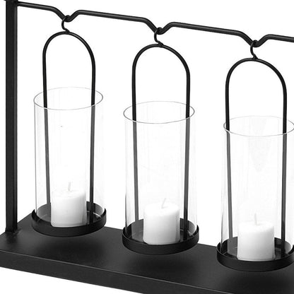 13" Black Geometric Metal And Glass Tabletop Votive Candle Holder HomeRoots