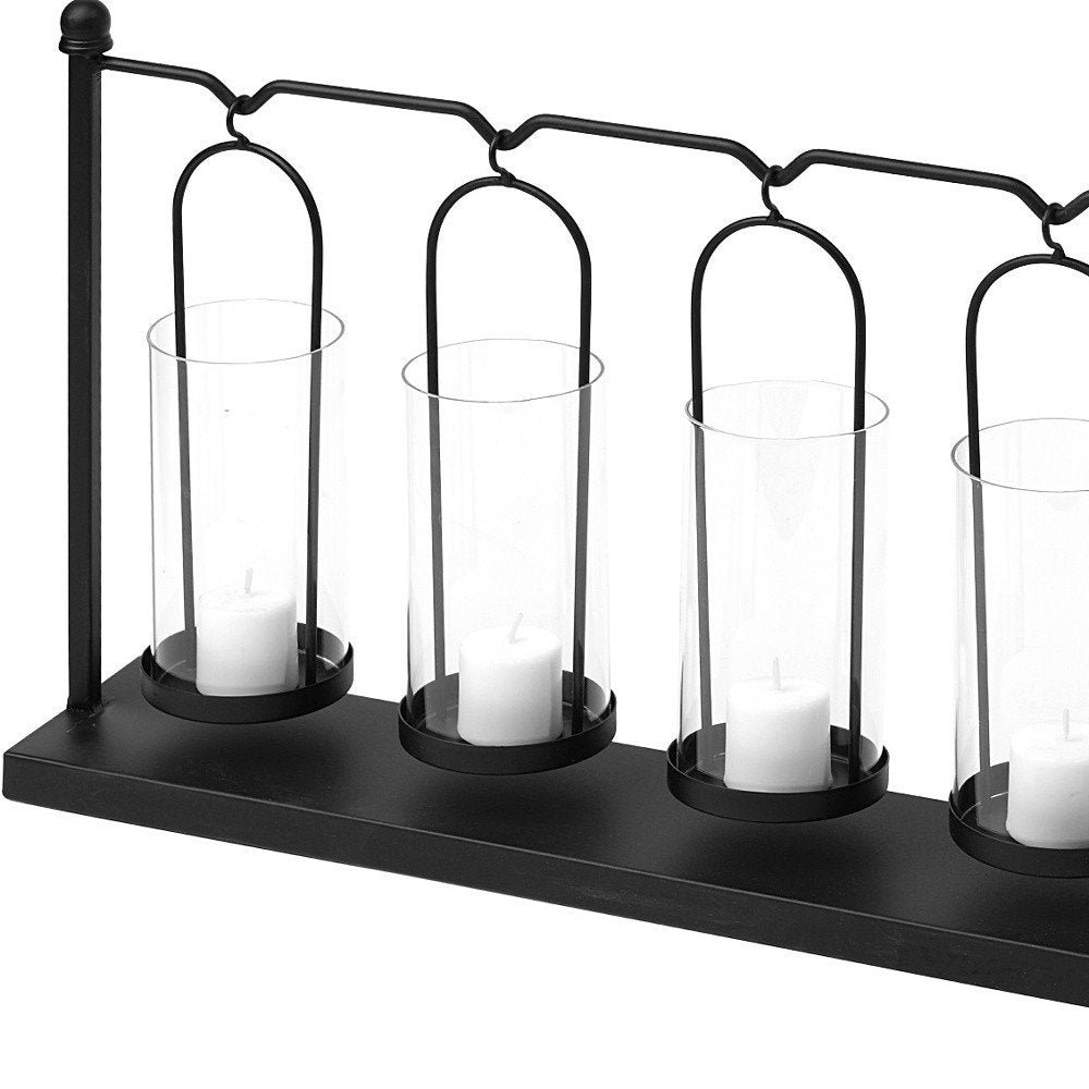 13" Black Geometric Metal And Glass Tabletop Votive Candle Holder HomeRoots