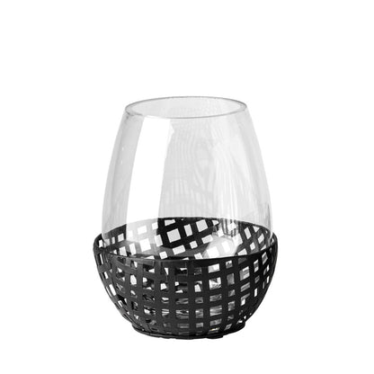 8" Black Woven Metal And Glass Tabletop Hurricane Candle Holder HomeRoots