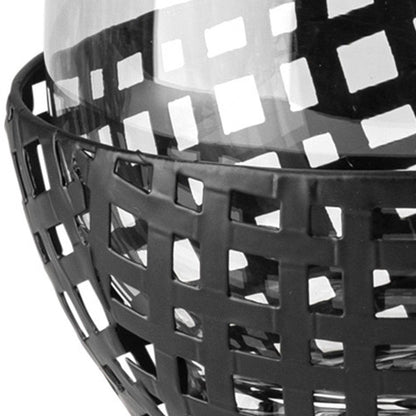 8" Black Woven Metal And Glass Tabletop Hurricane Candle Holder HomeRoots