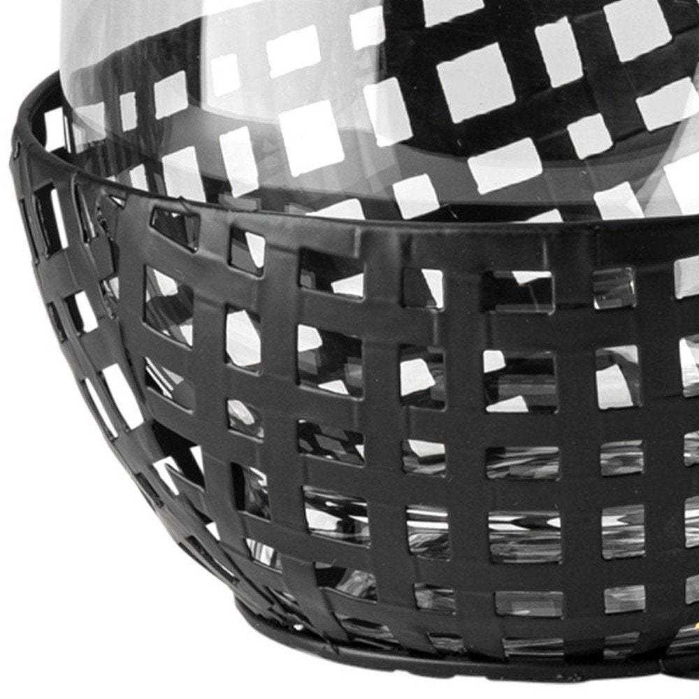 8" Black Woven Metal And Glass Tabletop Hurricane Candle Holder — view 3