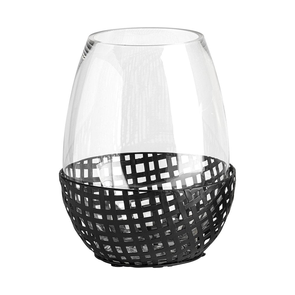 10" Black Woven Metal And Glass Tabletop Hurricane Candle Holder — view 2