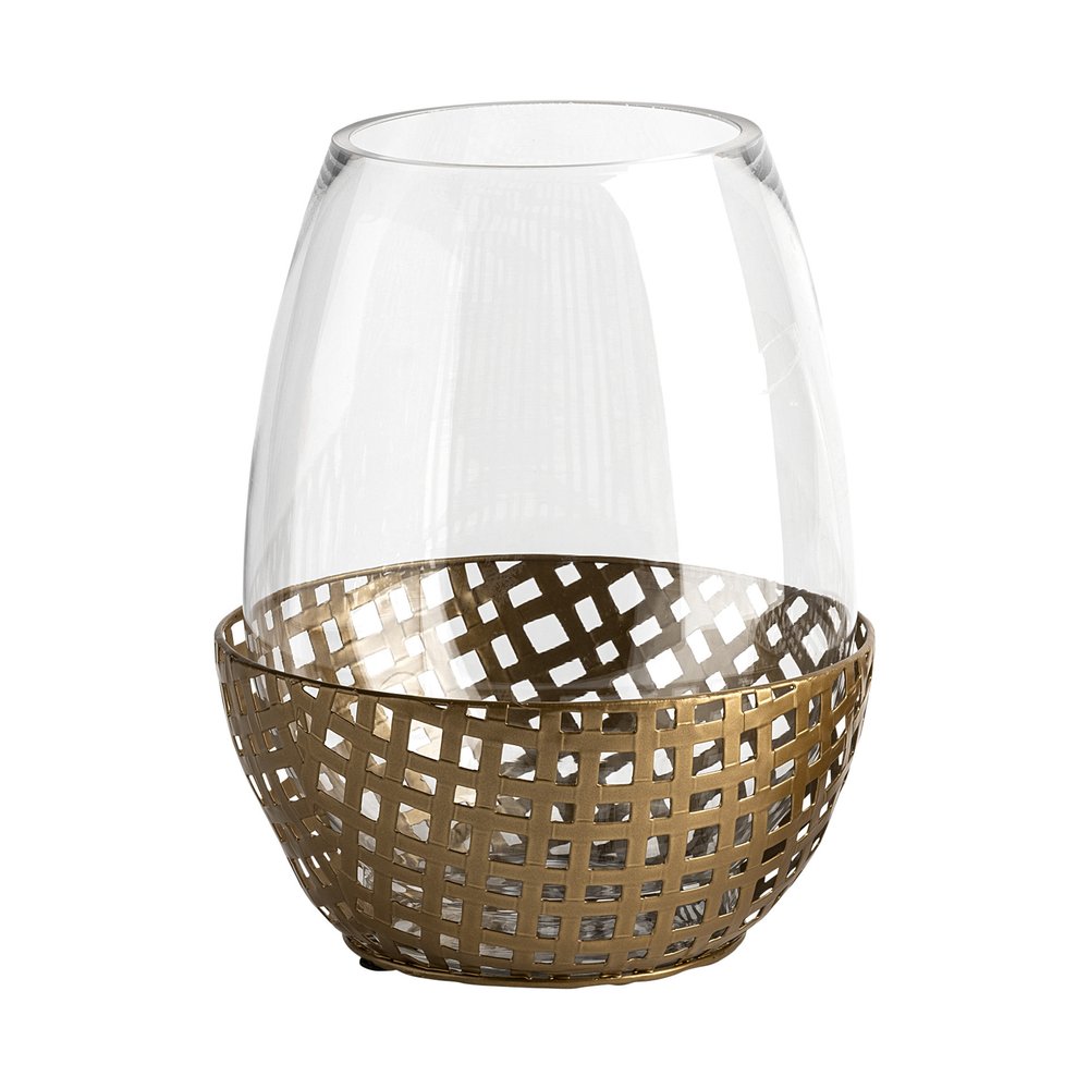10" Gold And Clear Woven Metal And Glass Tabletop Hurricane Candle Holder — view 3
