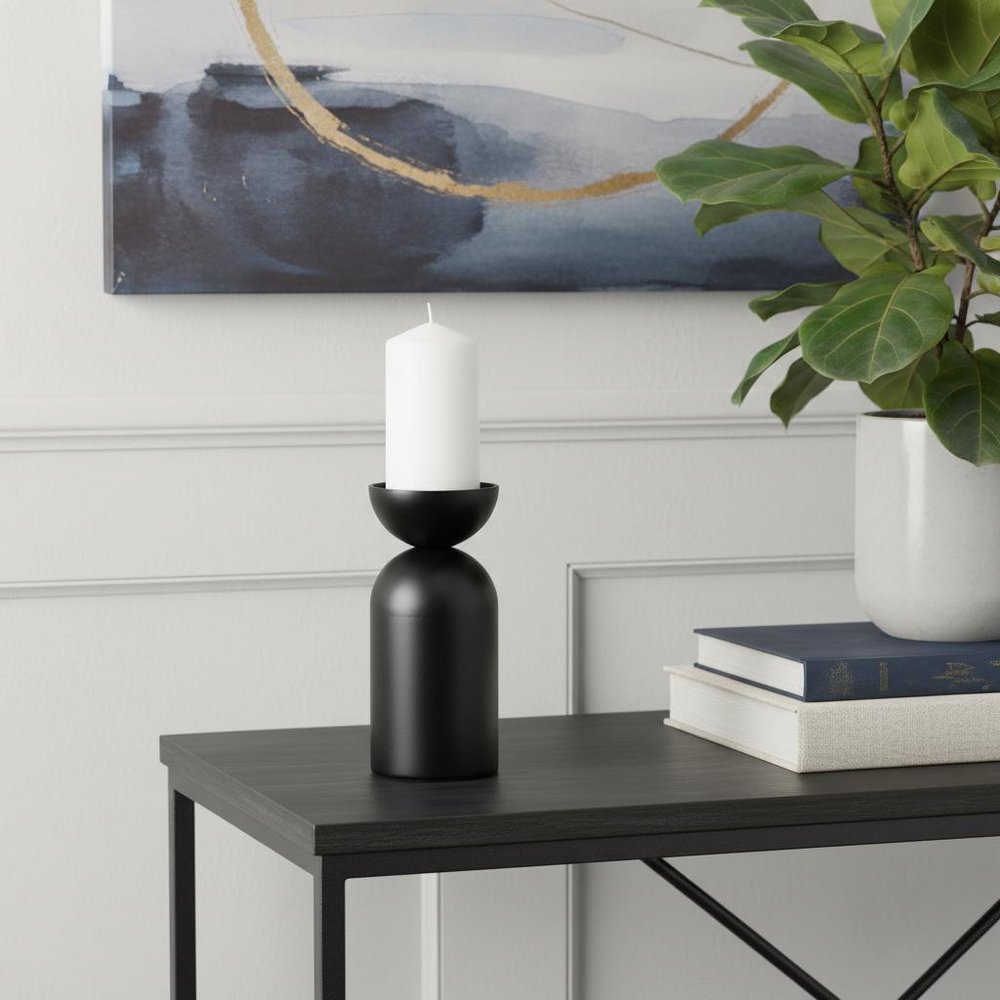 9" Black Metal Tabletop Pillar Candle Holder HomeRoots