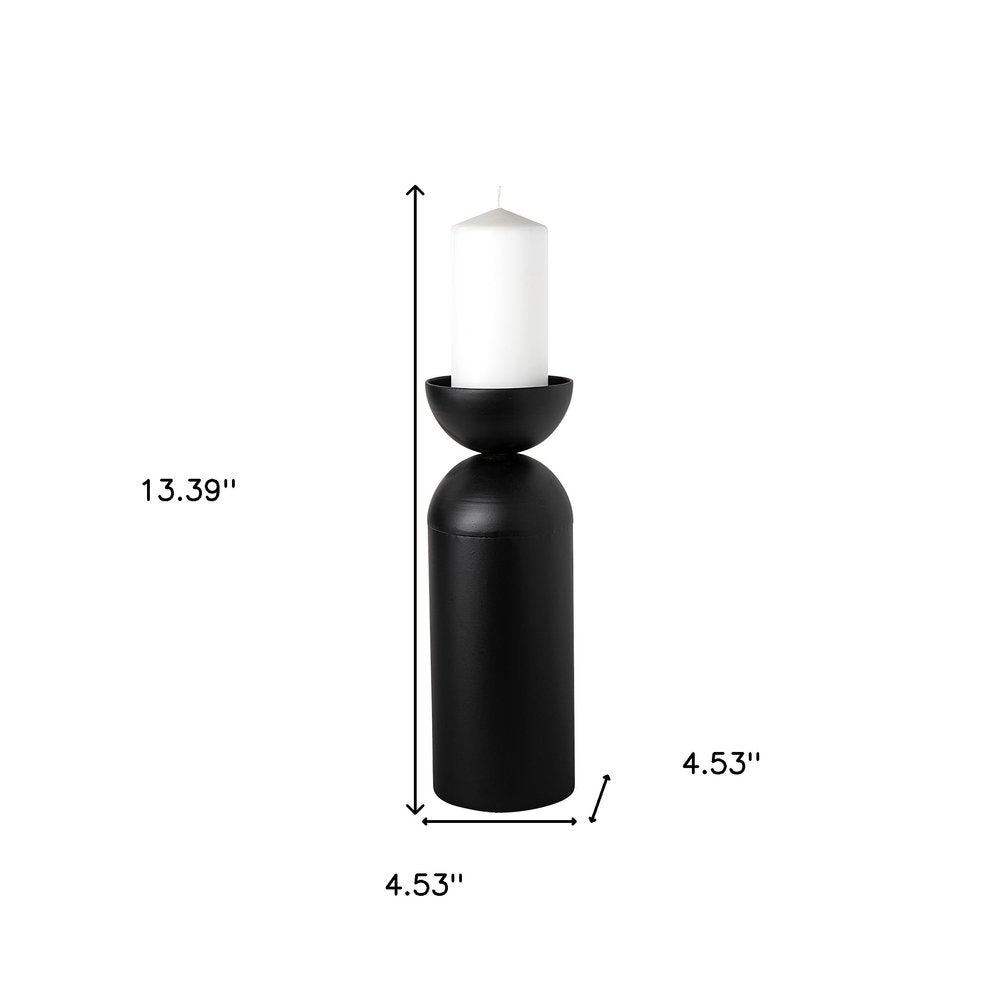 13" Black Metal Tabletop Pillar Candle Holder HomeRoots