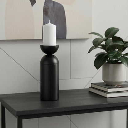 13" Black Metal Tabletop Pillar Candle Holder HomeRoots