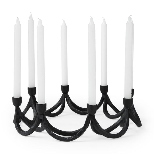 4" Black Abstract Metal Tabletop Candelabra Candle Holder
