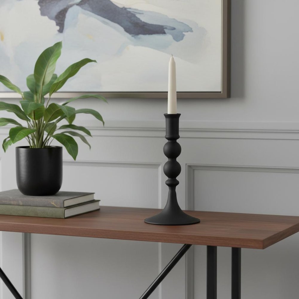 8" Black Glass Tabletop Taper Candlestick — view 5