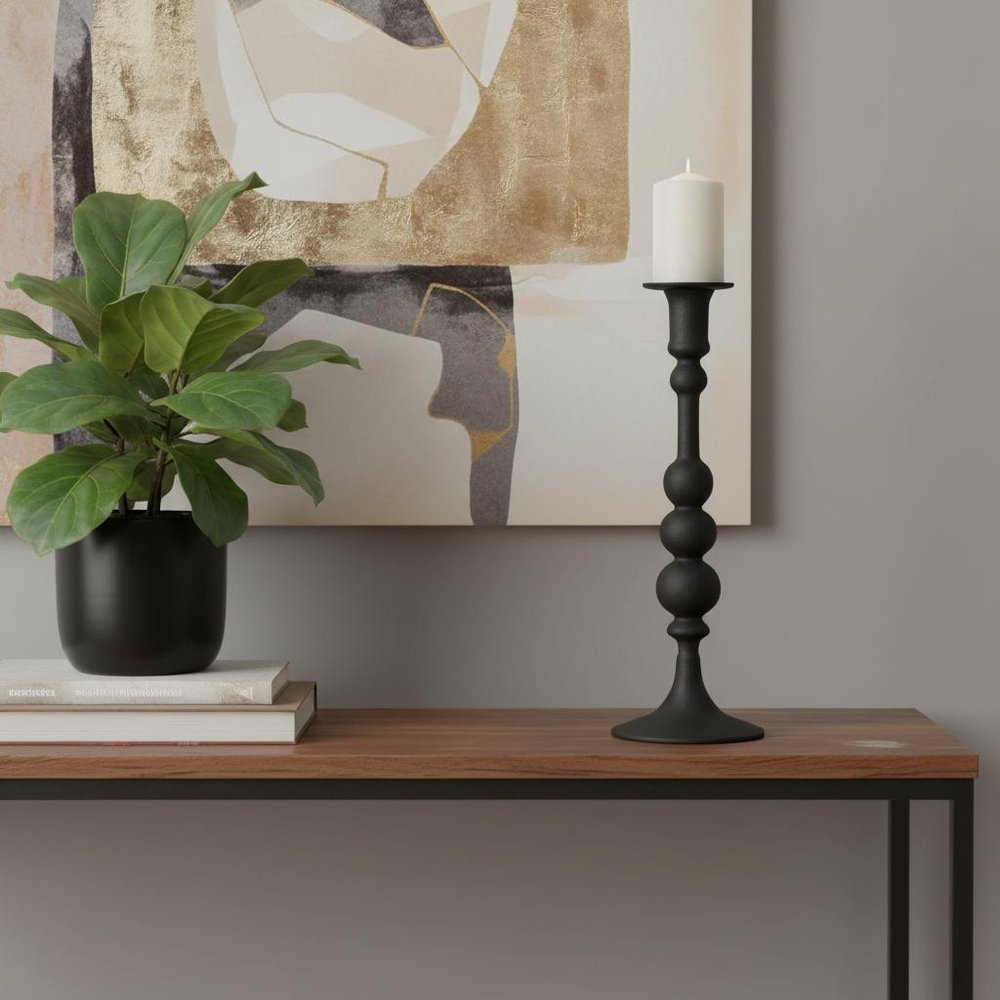 12" Black Glass Tabletop Taper Candlestick HomeRoots