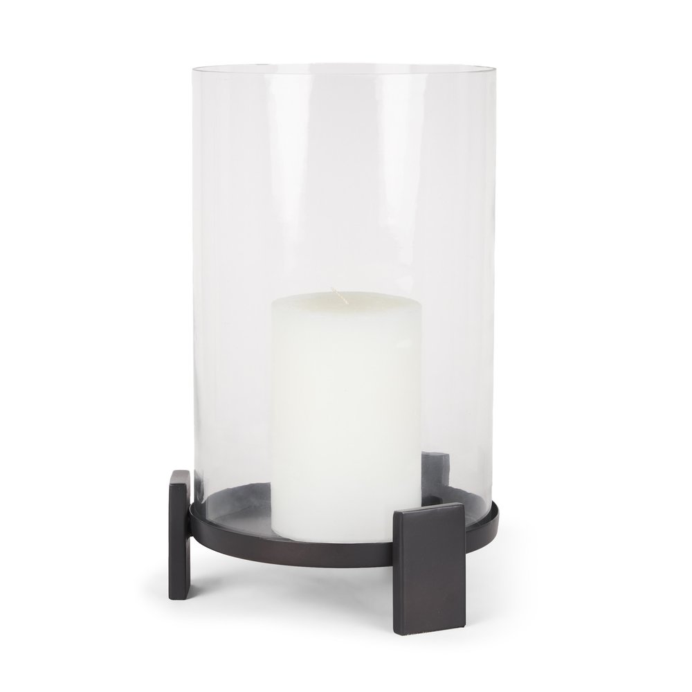 14" Black Metal Abstract Tabletop Hurricane Candle Holder HomeRoots