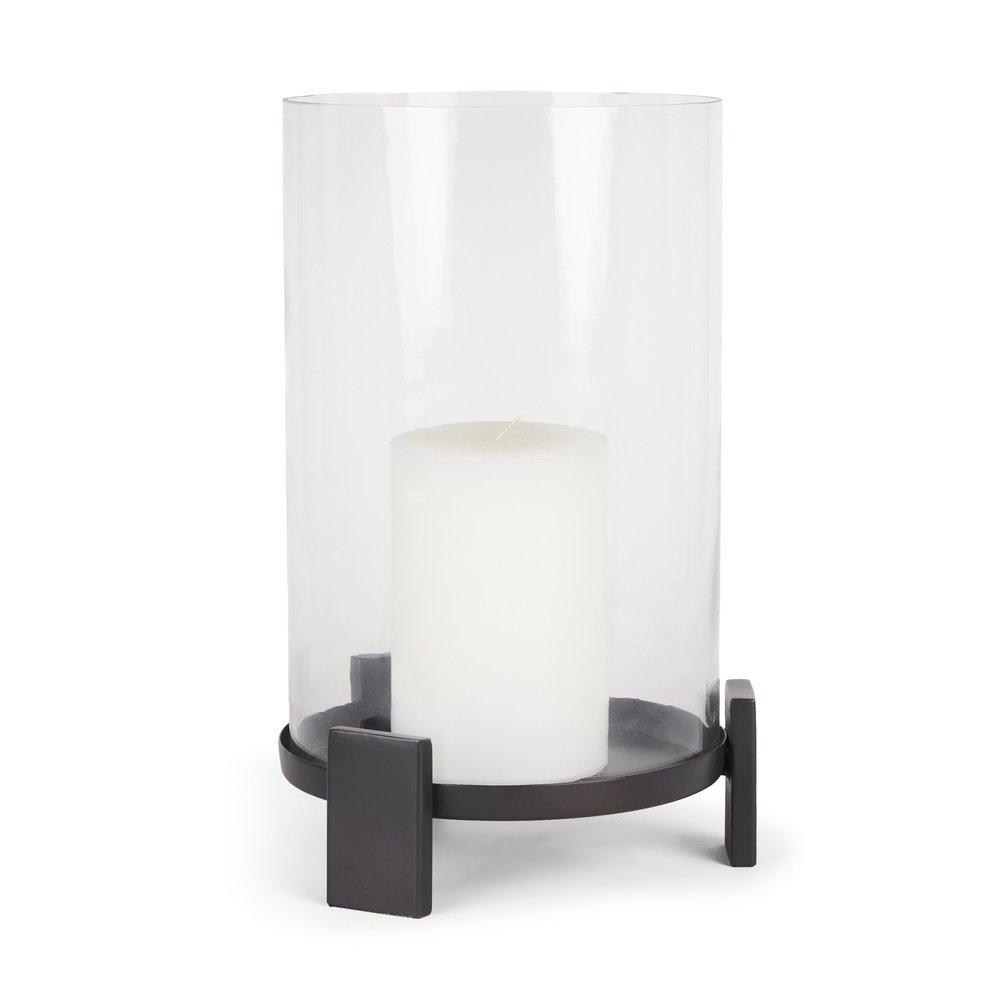 14" Black Metal Abstract Tabletop Hurricane Candle Holder HomeRoots
