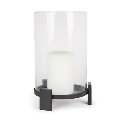 14" Black Metal Abstract Tabletop Hurricane Candle Holder HomeRoots