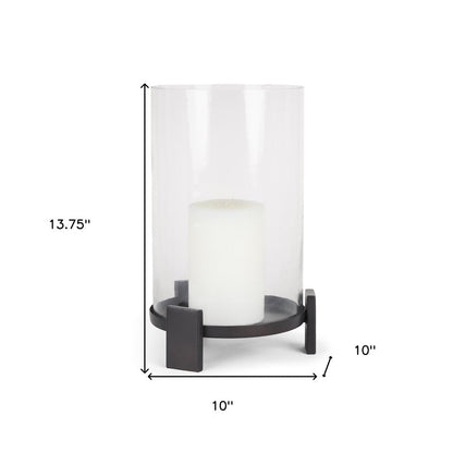 14" Black Metal Abstract Tabletop Hurricane Candle Holder HomeRoots