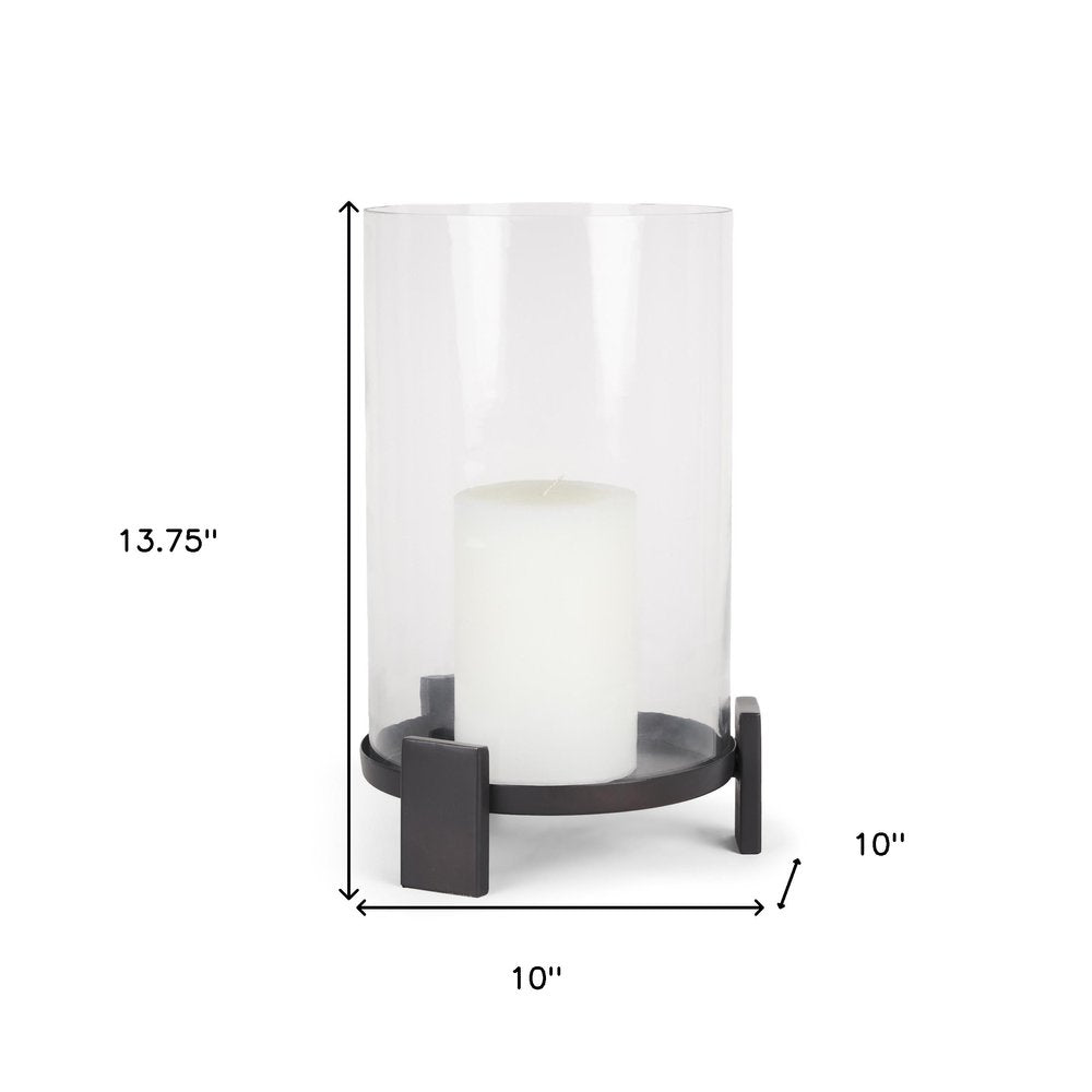 14" Black Metal Abstract Tabletop Hurricane Candle Holder HomeRoots