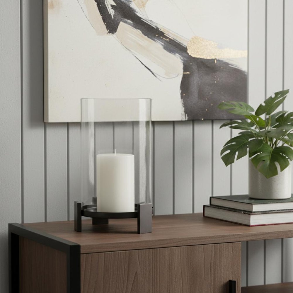 14" Black Metal Abstract Tabletop Hurricane Candle Holder — view 5