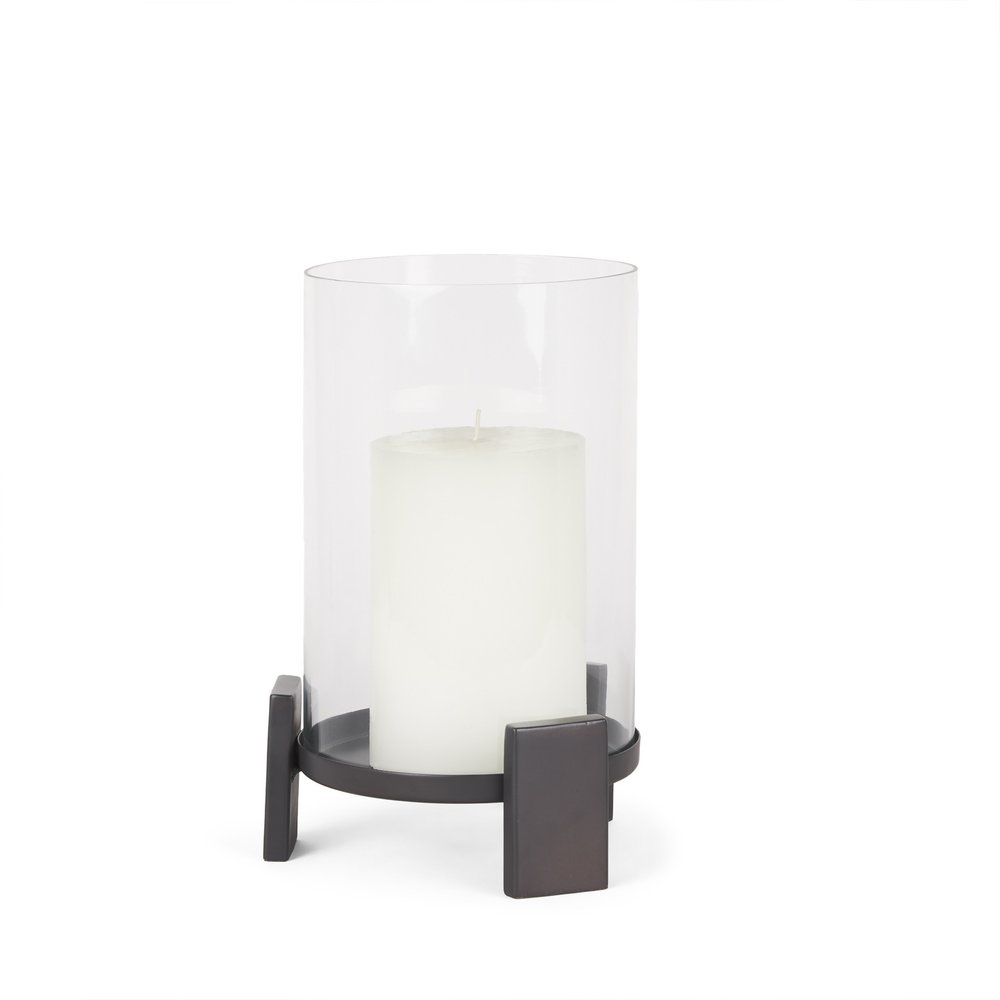 12" Black Glass Abstract Tabletop Hurricane Candle Holder HomeRoots