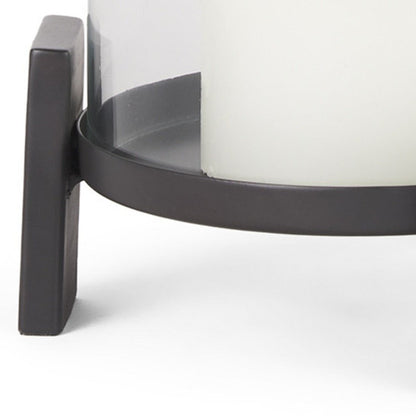 12" Black Glass Abstract Tabletop Hurricane Candle Holder HomeRoots