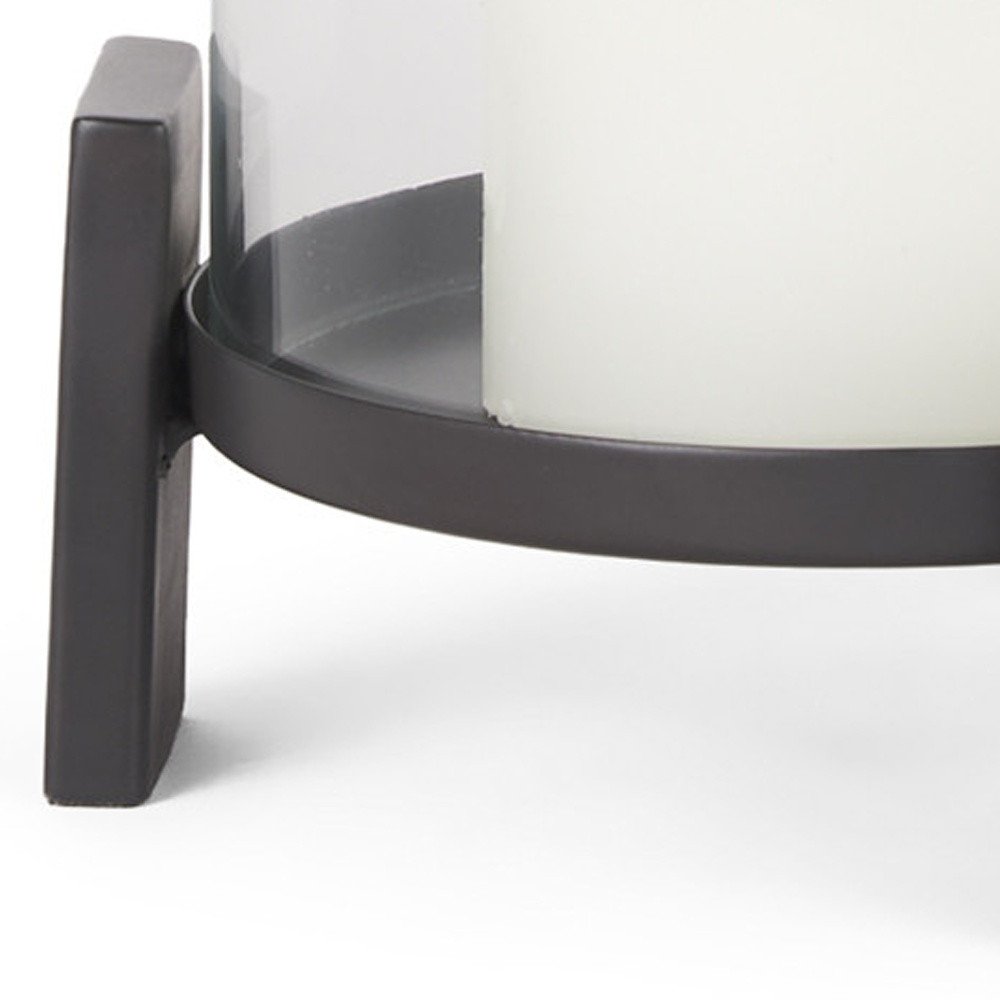 12" Black Glass Abstract Tabletop Hurricane Candle Holder HomeRoots