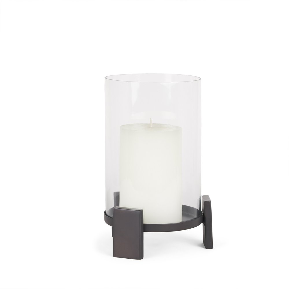 12" Black Glass Abstract Tabletop Hurricane Candle Holder HomeRoots