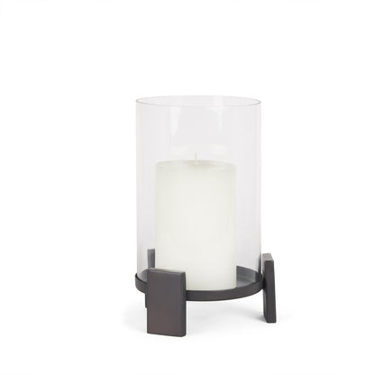 12" Black Glass Abstract Tabletop Hurricane Candle Holder HomeRoots