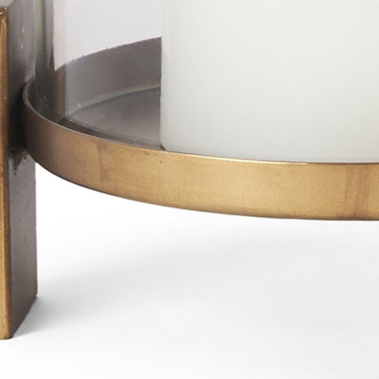 12" Gold Geometric Glass And Metal Tabletop Hurricane Candle Holder