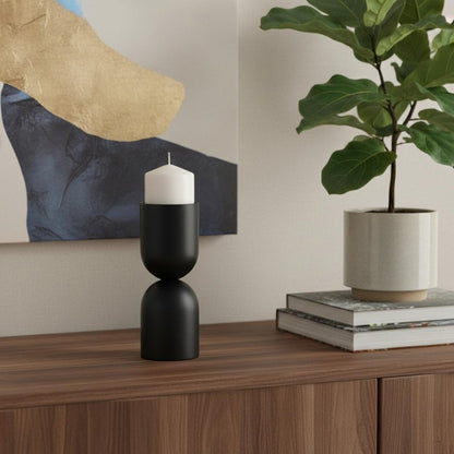 9" Black Metal Tabletop Pillar Candle Holder HomeRoots