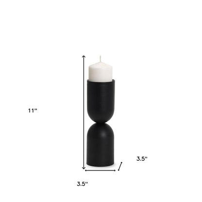 11" Black Metal Tabletop Pillar Candle Holder HomeRoots