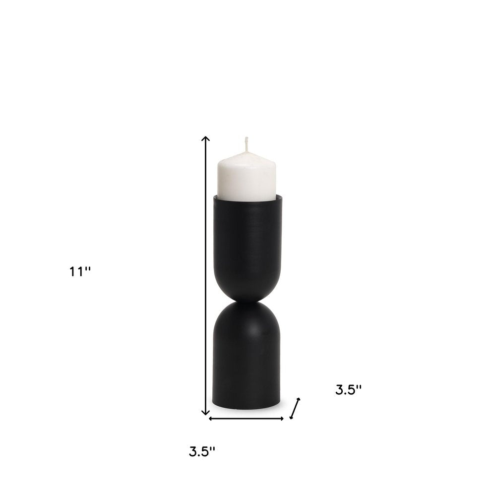 11" Black Metal Tabletop Pillar Candle Holder HomeRoots