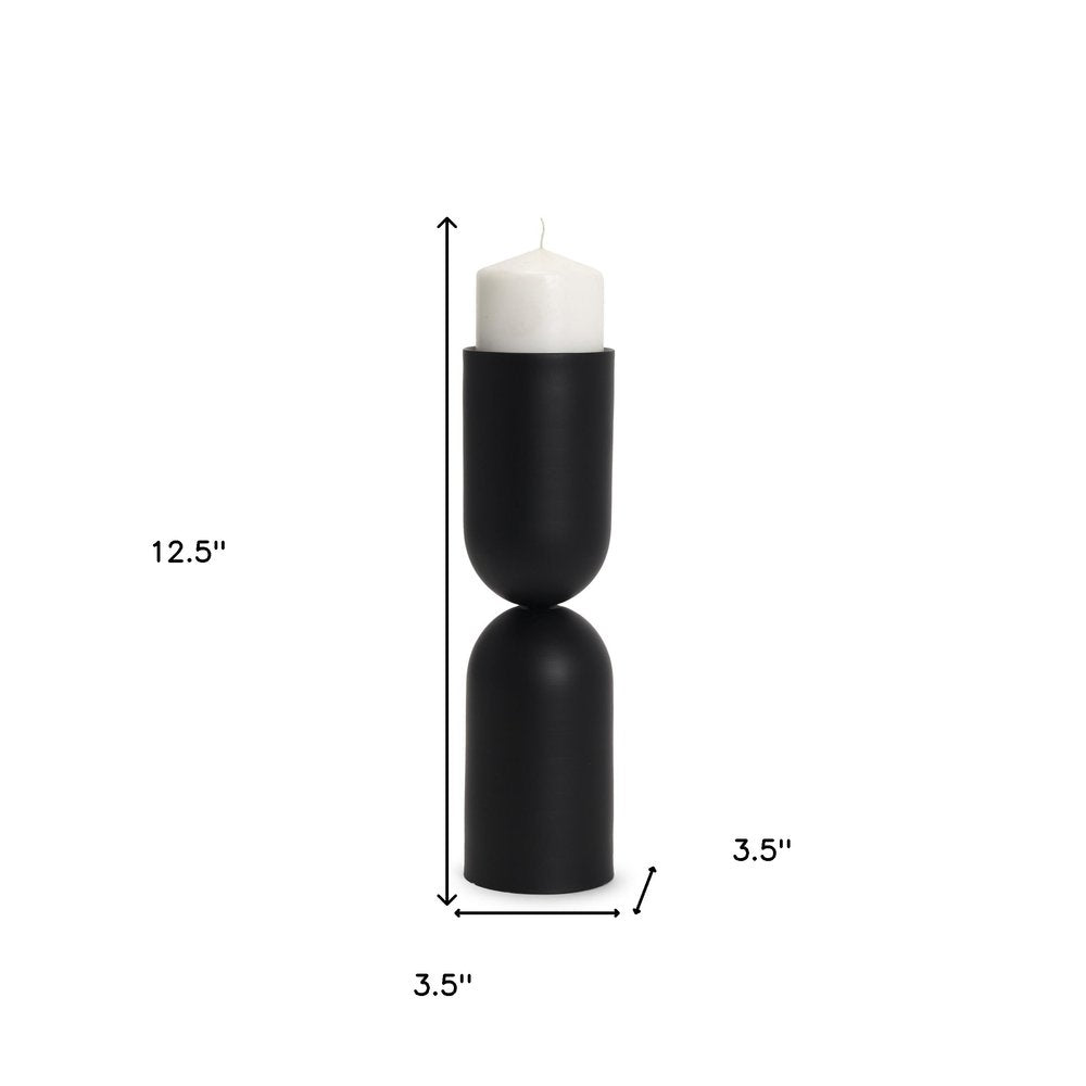 13" Black Metal Tabletop Pillar Candle Holder HomeRoots