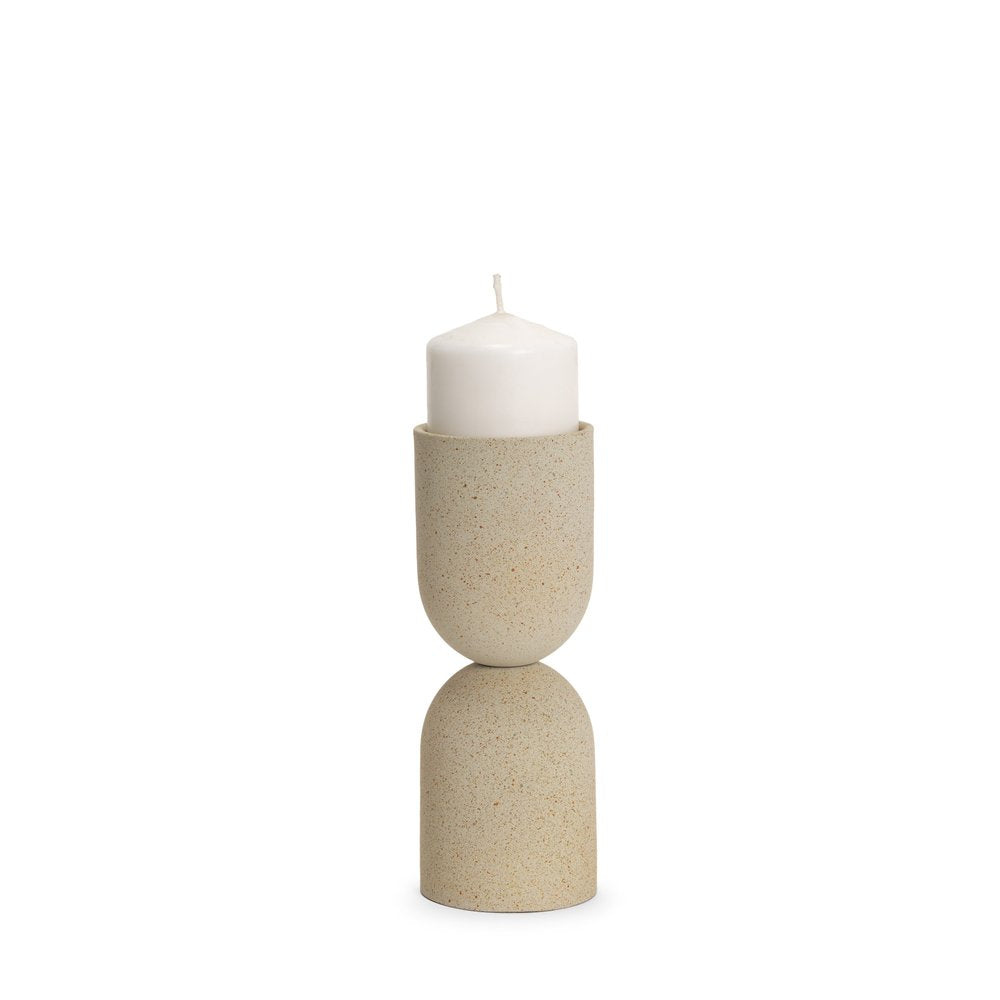 9" Beige Metal Tabletop Pillar Candle Holder HomeRoots