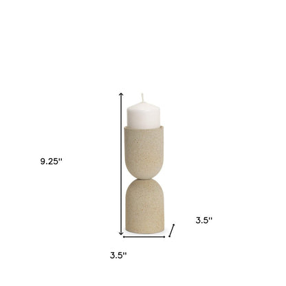 9" Beige Metal Tabletop Pillar Candle Holder HomeRoots
