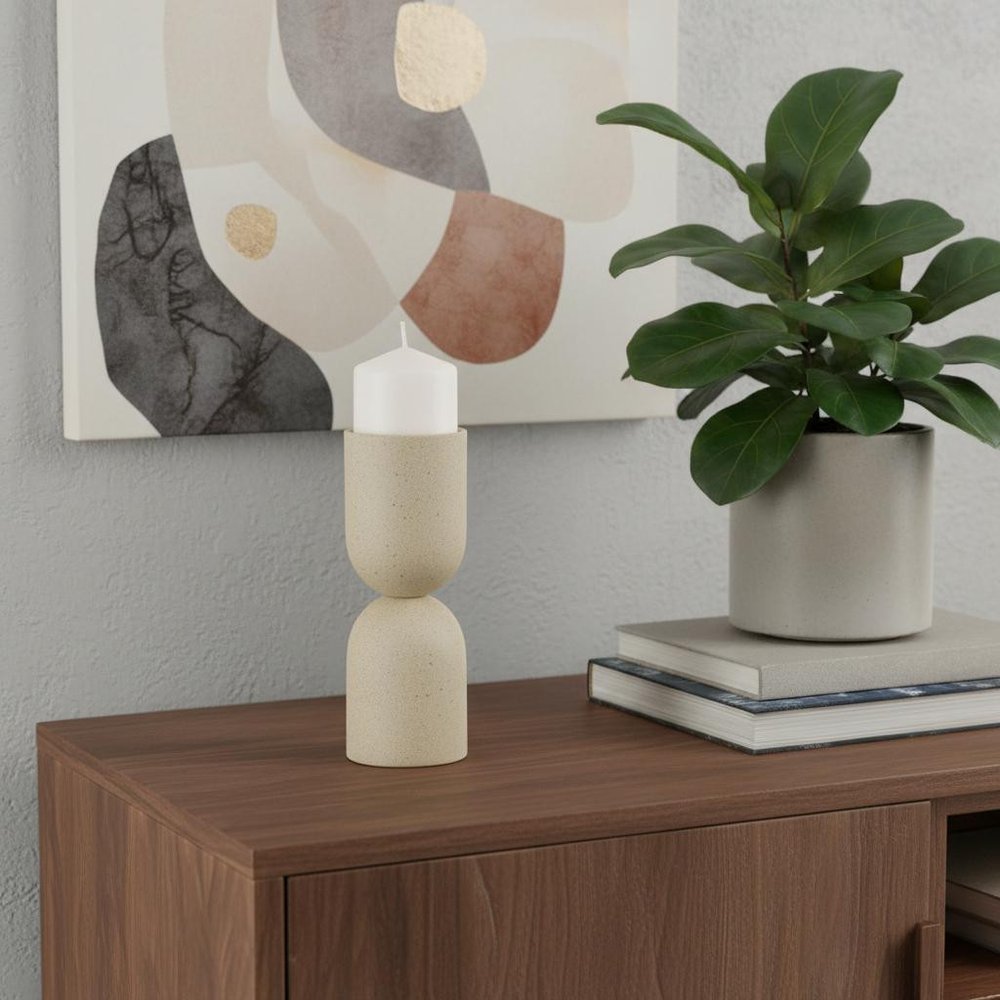 9" Beige Metal Tabletop Pillar Candle Holder — view 5