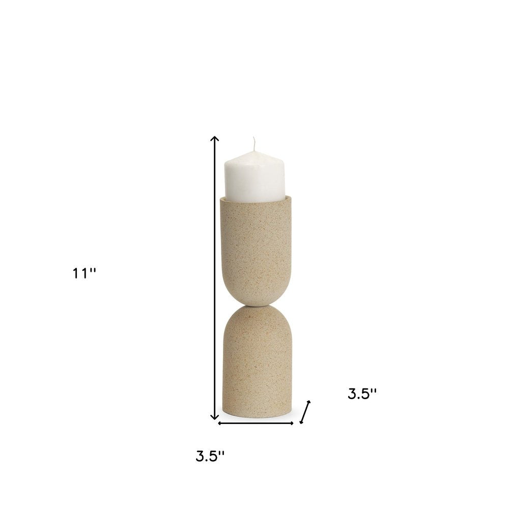 11" Beige Metal Tabletop Pillar Candle Holder HomeRoots