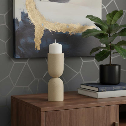 11" Beige Metal Tabletop Pillar Candle Holder HomeRoots