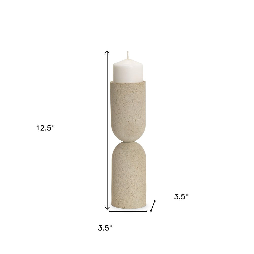 13" Beige Metal Abstract Tabletop Candle Holder HomeRoots