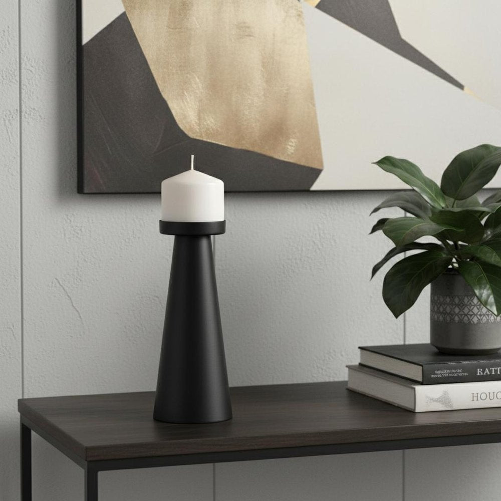 10" Black Metal Tabletop Pillar Candle Holder HomeRoots