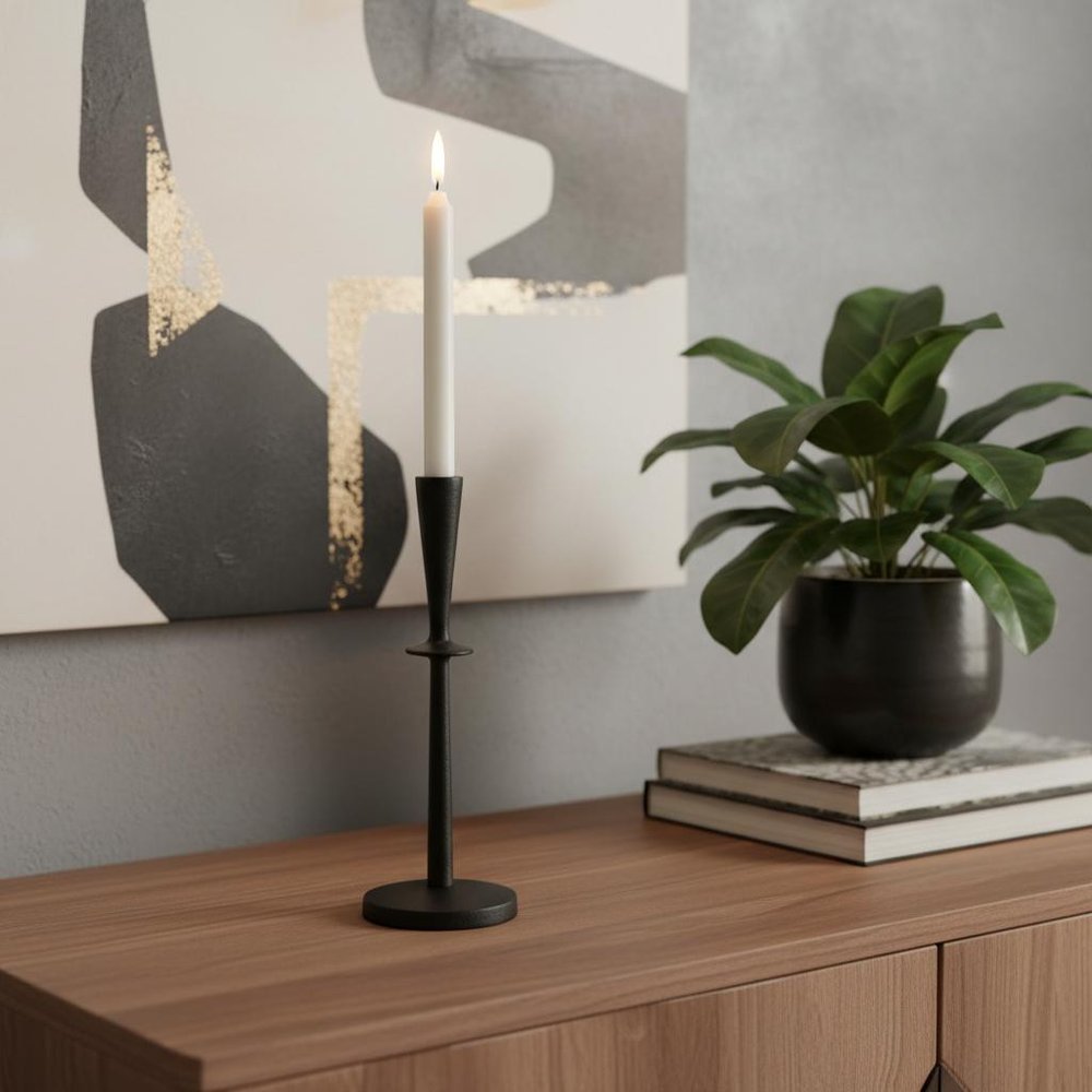 13" Black Metal Abstract Tabletop Candle Holder HomeRoots