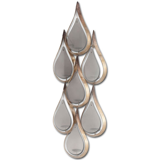 52" Gold And Gray Distressed Geometric Glass And Iron Wall Sconce Candle Holder HomeRoots