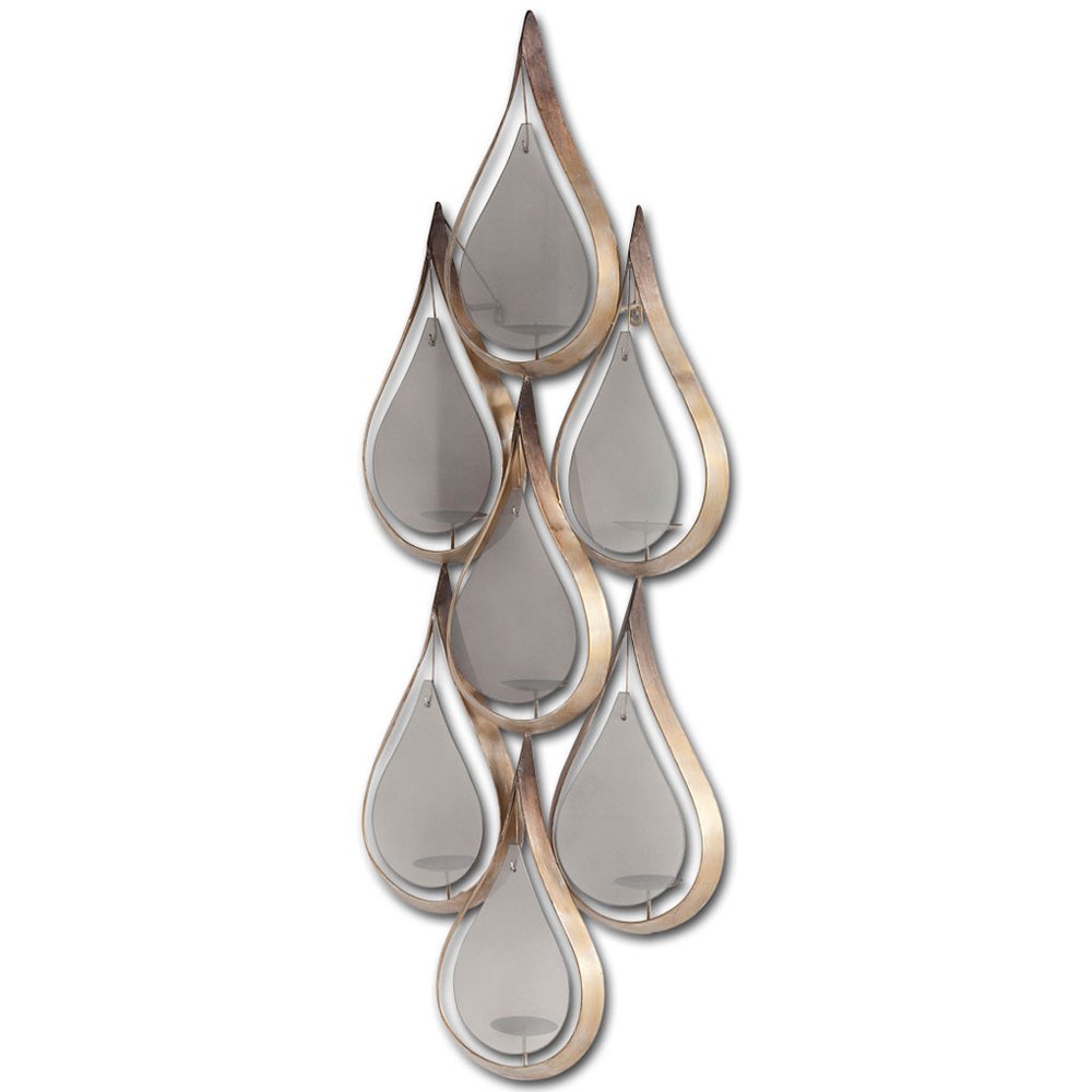 52" Gold And Gray Distressed Geometric Glass And Metal Wall Sconce Candle Holder HomeRoots