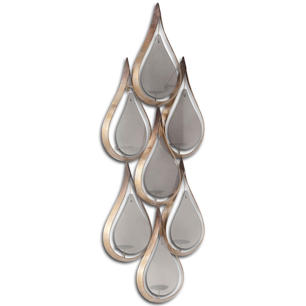 52" Gold And Gray Distressed Geometric Glass And Iron Wall Sconce Candle Holder — view 5