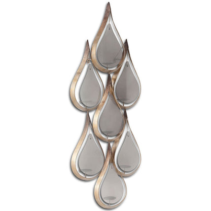 52" Gold And Gray Distressed Geometric Glass And Iron Wall Sconce Candle Holder HomeRoots