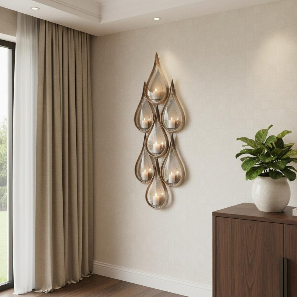 52" Gold And Gray Distressed Geometric Glass And Metal Wall Sconce Candle Holder HomeRoots