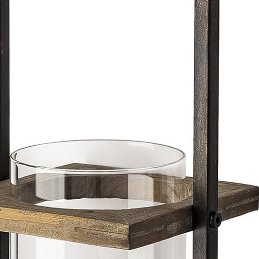 20" Black And Bronze Distressed Geometric Glass And Iron Wall Sconce Candle Holder HomeRoots