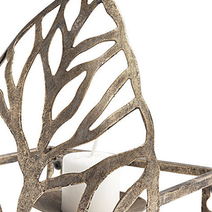 8" Champagne Distressed Botanical Leaf Metal Wall Sconce Candle Holder HomeRoots
