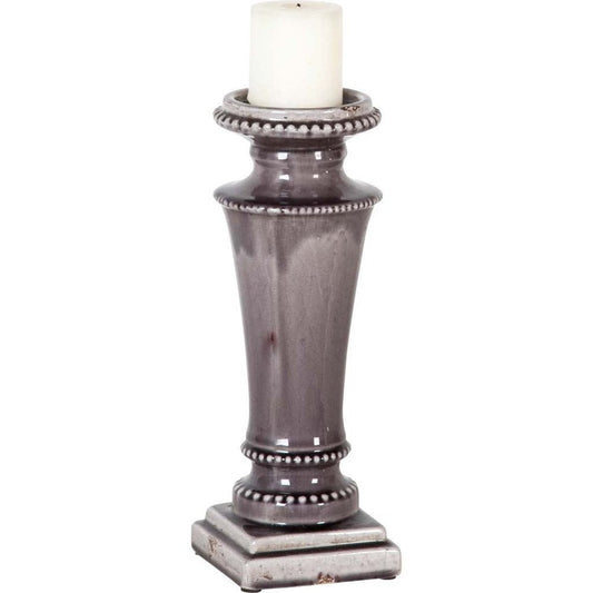 14" Gray Distressed Ornate Ceramic Tabletop Pillar Candle Holder HomeRoots