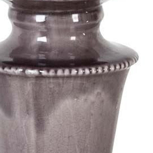 14" Gray Distressed Ornate Ceramic Tabletop Pillar Candle Holder HomeRoots