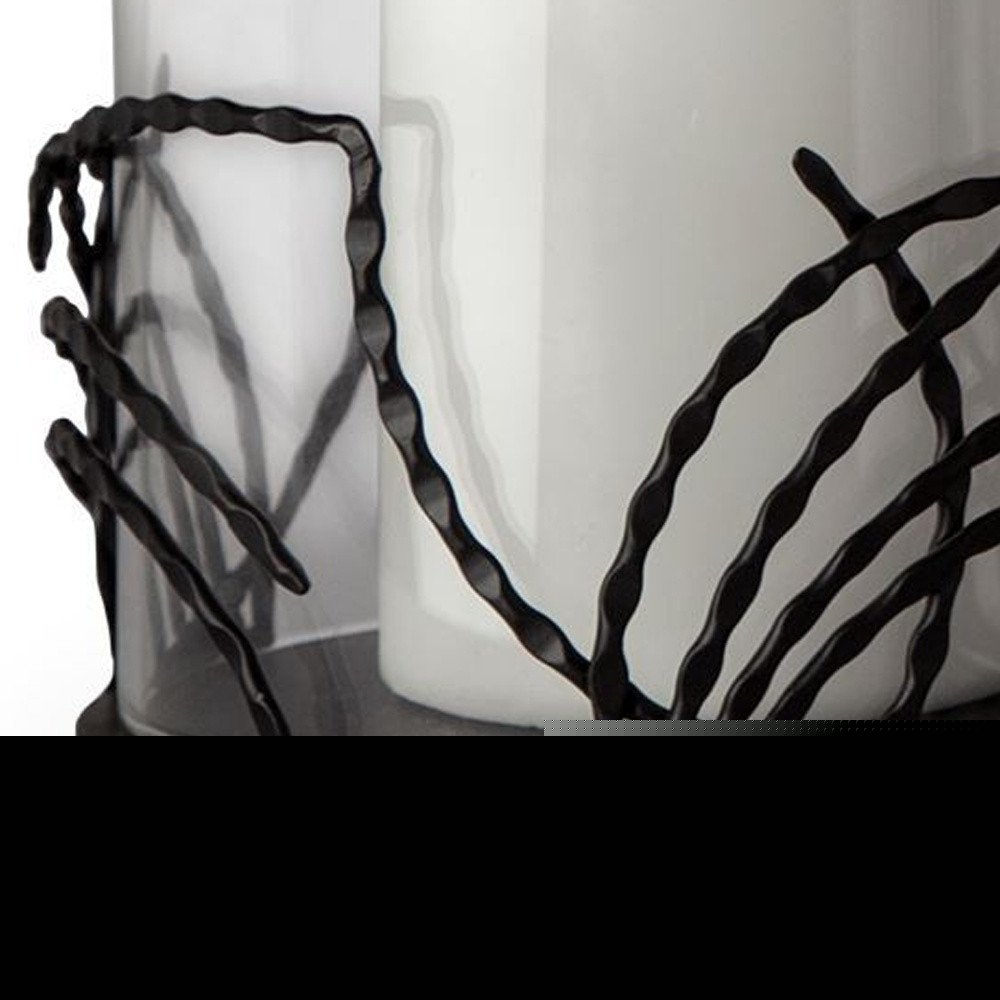 Set of Two Black Botanical Leaf Glass And Metal Tabletop Hurricane Candle Holders HomeRoots