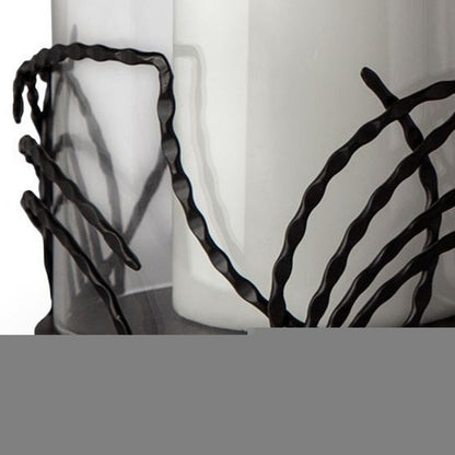 Set of Two Black Botanical Leaf Glass And Metal Tabletop Hurricane Candle Holders HomeRoots