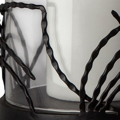 Set of Two Black Botanical Leaf Glass And Metal Tabletop Hurricane Candle Holders HomeRoots