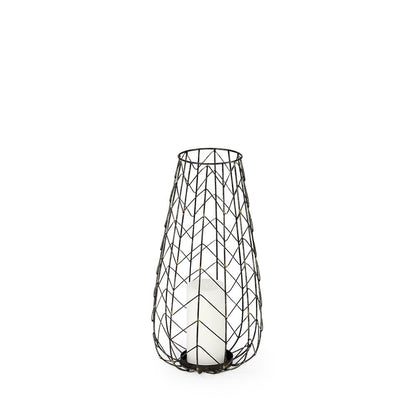 16" Gold Distressed Lattice Metal Tabletop Lantern Candle Holder HomeRoots